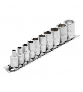 Metric Socket on Metal Rail, 1/4 Sq. Dr. (10 Piece)