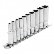 Metric Deep Socket on Metal Rail, 1/4 Sq. Dr. (10 Piece)