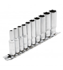 Metric Deep Socket on Metal Rail, 1/4 Sq. Dr. (10 Piece)