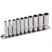 Metric Deep Socket on Metal Rail, 1/4 Sq. Dr. (10 Piece)