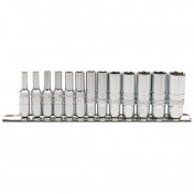 Deep Metric Socket Set on a Metal Rail, 1/4 Sq. Dr. (13 Piece)