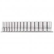 Draper Expert Metric Deep Socket Set on a Metal Rail, 3/8 Sq. Dr. (15 Piece)