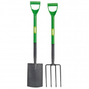 Carbon Steel Garden Fork and Spade Set, Green