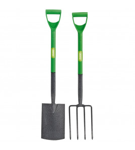 Carbon Steel Garden Fork and Spade Set, Green