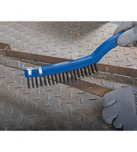 3 Row Carbon Steel Wire Scratch Brush with Scraper, 350mm