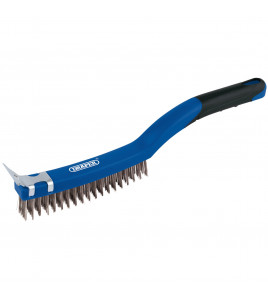 3 Row Stainless Steel Wire Scratch Brush with Scraper, 350mm