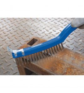 3 Row Stainless Steel Wire Scratch Brush with Scraper, 350mm