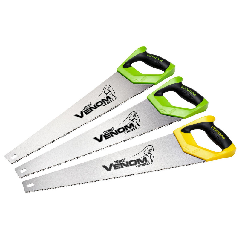 Draper Venom® 2 x First Fix & 1 x Second Fix Double Ground Handsaws, 500mm, 7tpi/8ppi & 11tpi/12ppi (Pack of 3)