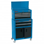 Combined Roller Cabinet and Tool Chest, 6 Drawer, 24, Blue