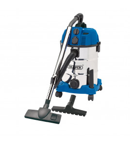 230V Wet and Dry Vacuum Cleaner with Stainless Steel Tank and Integrated Power Out-Take Socket, 30L, 1300W
