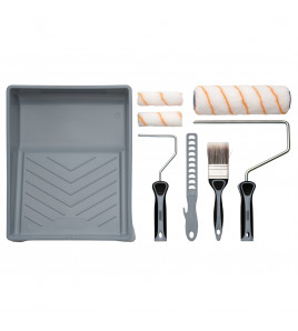 Medium Pile Polyester Paint Roller and Brush Set with Soft Grip (8 Piece)