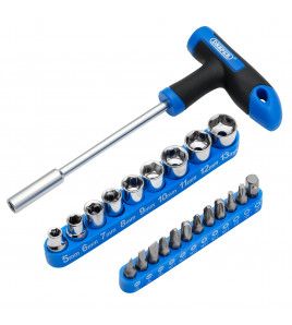 T-Handle Screwdriver, Socket and Bit Set, 1/4 Sq. Dr. (22 Piece)