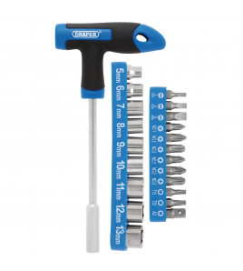 T-Handle Screwdriver, Socket and Bit Set, 1/4 Sq. Dr. (22 Piece)