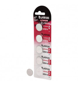 Uniross Lithium Coin Cell CR2016 Batteries (Pack of 5)