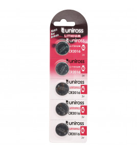 Uniross Lithium Coin Cell CR2016 Batteries (Pack of 5)