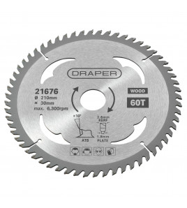 TCT Circular Saw Blade for Wood, 210 x 30mm, 60T