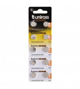 Uniross Akaline Coin Cells LR44 AG13 Batteries (Pack of 10)