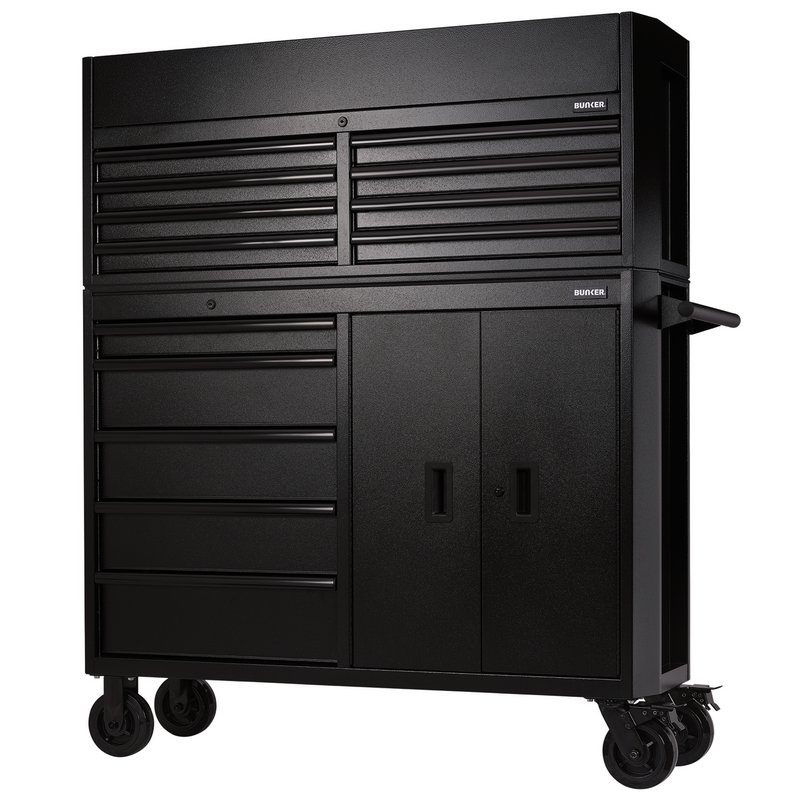 BUNKER 13 Drawer Combined Roller Cabinet and Tool Chest, 52, Black