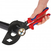 KNIPEX 95 32 320 Cable Cutter (ratchet principle, 3-stage) with multi-component grips black atramentized, 320mm