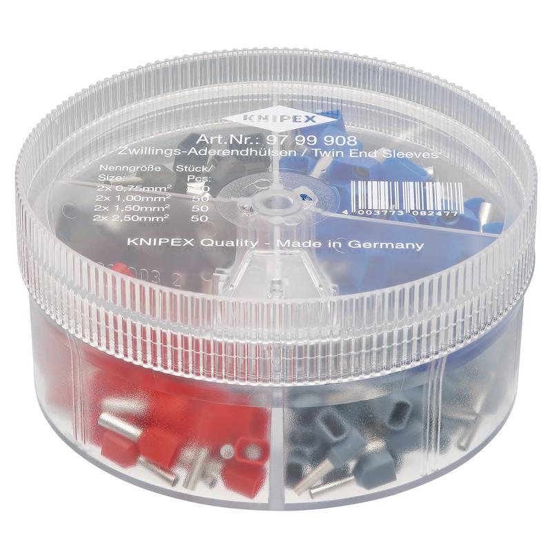 KNIPEX 97 99 908 Assortment Boxes with 200 Twin Wire Ferrules, 4 Parts