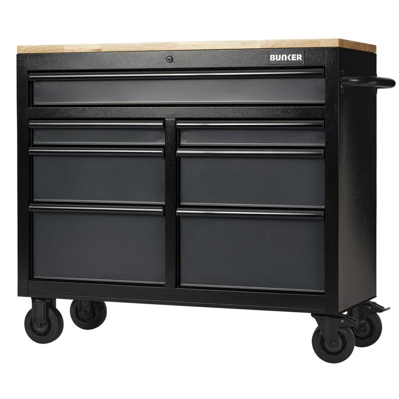 BUNKER 7 Drawer Workbench Roller Tool Cabinet, 41, Grey