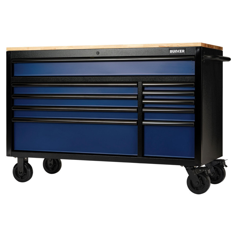 BUNKER 10 Drawer Workbench Roller Tool Cabinet, 56, Blue