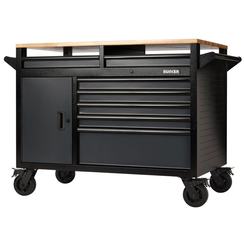 BUNKER 14 Drawer Multi-Functional Workbench Roller Tool Cabinet, 48, Grey