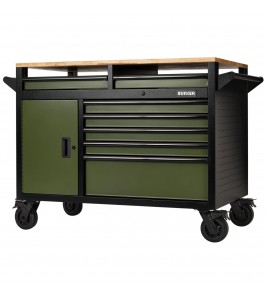 BUNKER 14 Drawer Multi-Functional Workbench Roller Tool Cabinet, 48, Green