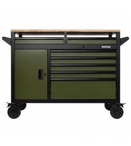BUNKER 14 Drawer Multi-Functional Workbench Roller Tool Cabinet, 48, Green