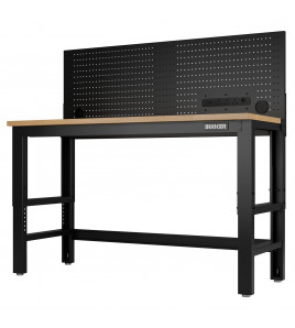 BUNKER Workbench with Hardwood Worktop and Power Pegboard, 1550mm