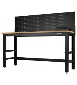BUNKER Workbench with Hardwood Worktop and Power Pegboard, 1830mm