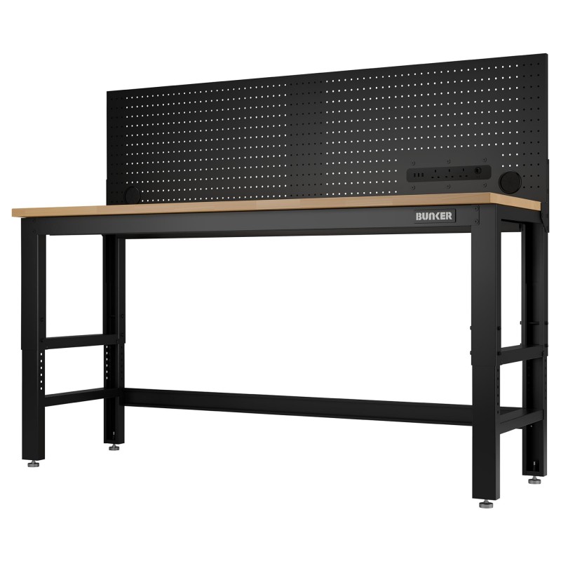 BUNKER Workbench with Hardwood Worktop and Power Pegboard, 1830mm