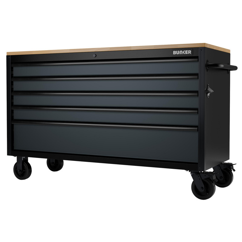 BUNKER 5 Drawer Workbench Roller Tool Cabinet, 61, Grey