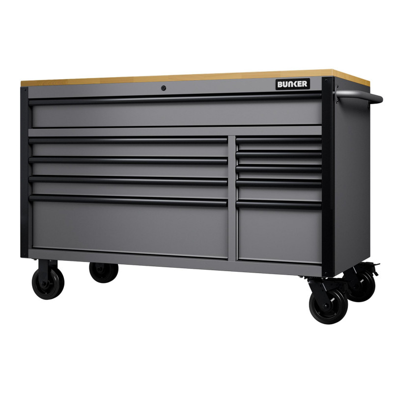 BUNKER 10 Drawer Workbench Roller Tool Cabinet, 56, Light Grey