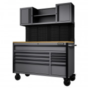 BUNKER 10 Drawer Roller Workstation with Workbench, 56, Light Grey