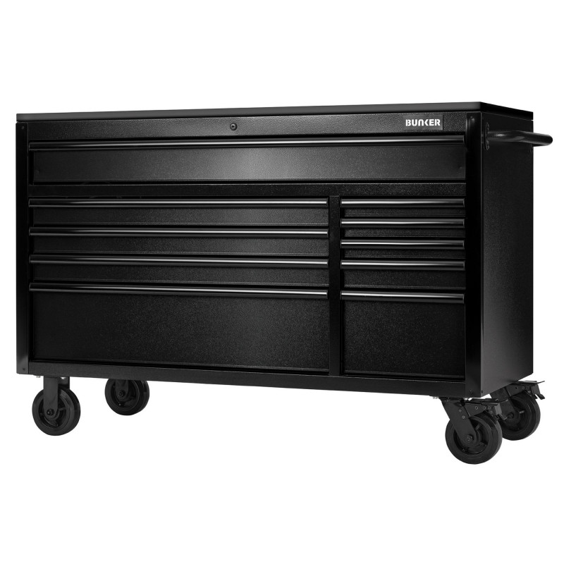BUNKER 10 Drawer Workbench Roller Tool Cabinet with Black Stainless Steel Worktop, 56