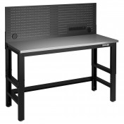 BUNKER Workbench with Stainless Steel Worktop and Power Pegboard, 1550mm