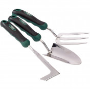 Stainless Steel Heavy Duty Soft Grip Fork, Trowel and Weeder Set (3 Piece)