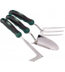 Stainless Steel Heavy Duty Soft Grip Fork, Trowel and Weeder Set (3 Piece)