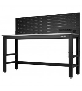 BUNKER Workbench with Stainless Steel Worktop and Power Pegboard, 1830mm