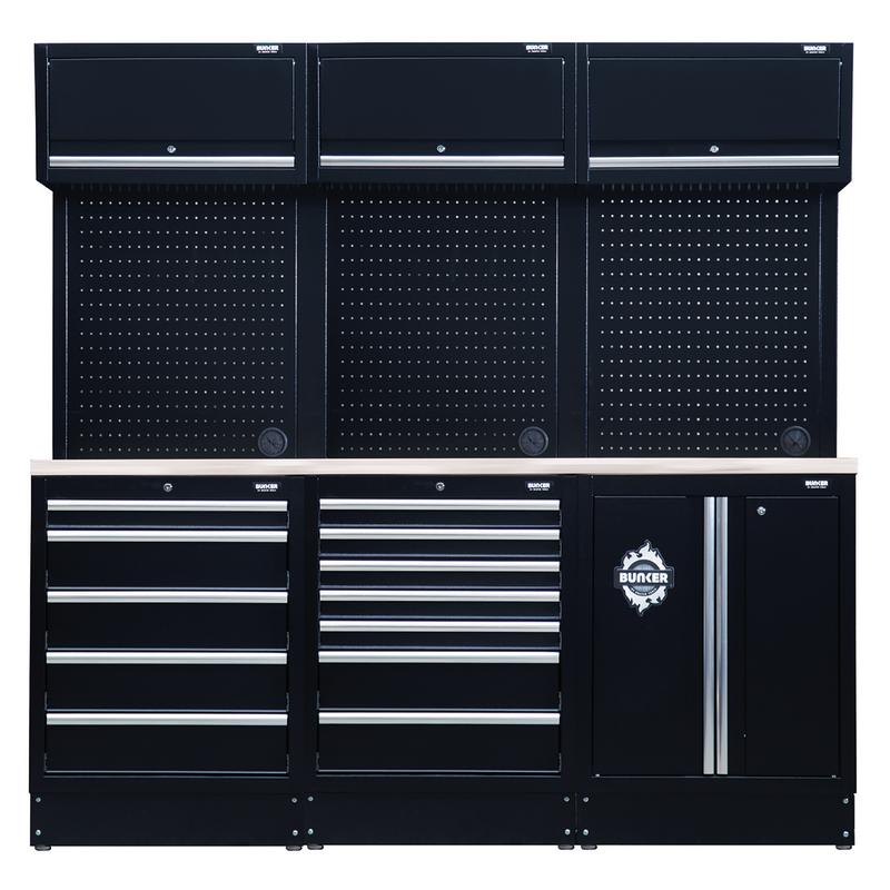 BUNKER 14 Piece Modular Storage Combo with Stainless Steel Worktop 2040mm