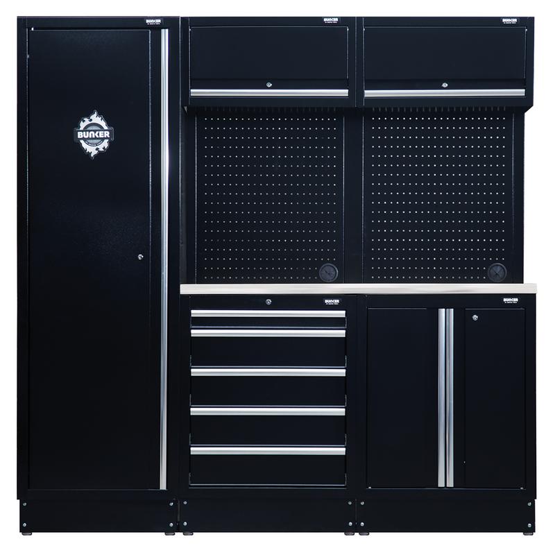 BUNKER 11 Piece Modular Storage Combo with Stainless Steel Worktop, 1960mm