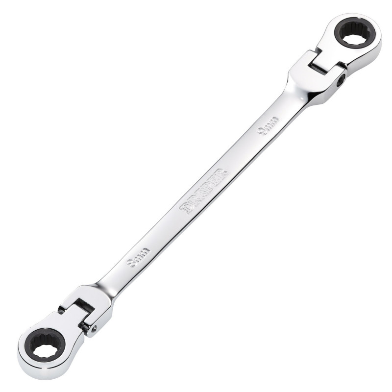 Draper HI-TORQ® Metric Flexible Head Double Ring Ratchet Spanner, 8 x 9mm