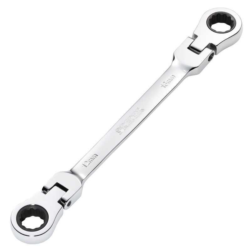Draper HI-TORQ® Metric Flexible Head Double Ring Ratchet Spanner, 12 x 13mm