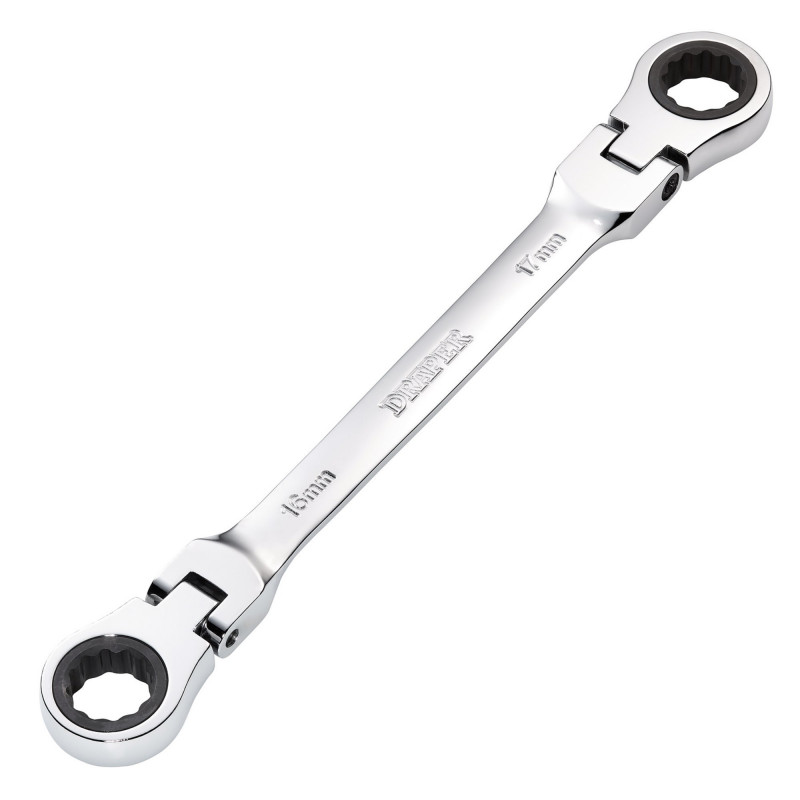 Draper HI-TORQ® Metric Flexible Head Double Ring Ratchet Spanner, 16 x 17mm