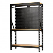 BUNKER 17 Piece Modular 3 Tier Racking with Hardwood Shelving and Pegboards, 1500mm