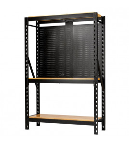 BUNKER 17 Piece Modular 3 Tier Racking with Hardwood Shelving and Pegboards, 1500mm