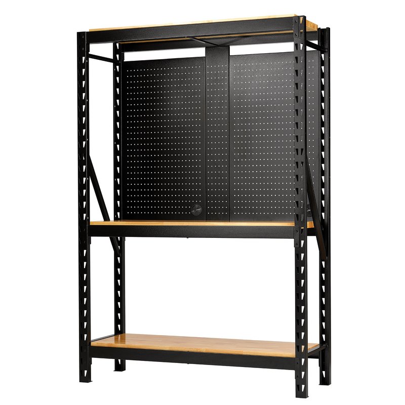 BUNKER 17 Piece Modular 3 Tier Racking with Hardwood Shelving and Pegboards, 1500mm