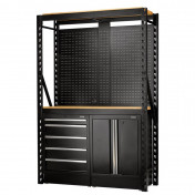 BUNKER 15 Piece Modular Storage Combo 2 Tier Racking with Hardwood Shelving, Pegboards and Floor Cabinets, 1500mm