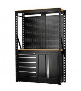 BUNKER® 15 Piece Modular Storage Combo 2 Tier Racking with Hardwood Shelving, Pegboards and Floor Cabinets, 1500mm